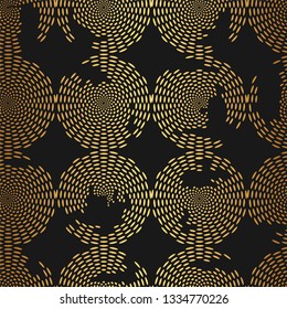 Golden texture. Seamless geometric pattern. Vector seamless pattern. Geometric background with circular hand drawn dots lines. Abstract stylish trendy geometric pattern.