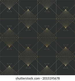 Golden texture. Seamless geometric pattern. Golden background. Vector seamless pattern. Geometric background with rhombus and nodes. Abstract geometric pattern.