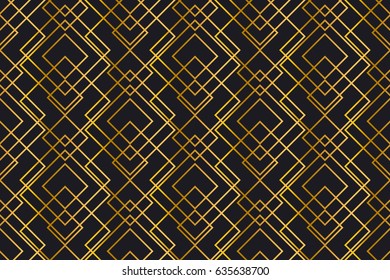 Golden texture. Seamless geometric pattern. Golden background. Vector seamless pattern. Geometric background with rhombus and nodes. Abstract geometric pattern.