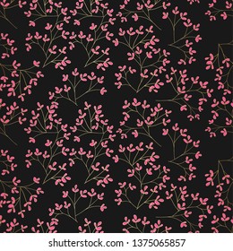 Golden texture. Seamless vector summer/spring gold branches pattern. Botanical/natural stylish shiny wallpaper with organic chaotic elements. Floral metallic trendy background.