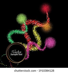 
Golden texture of small particles of red, green, golden, purple dust, bright design on a black background