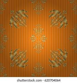 Golden texture. Vector seamless pattern with gold gradient on orange background. Abstract geometric sketch. Geometric ornament with golden elements. Seamless geometric pattern.