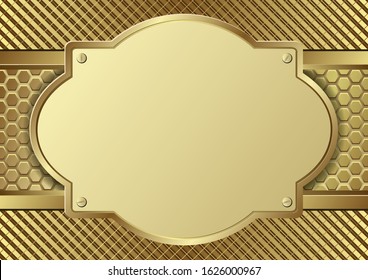 golden textured background with metal plaque