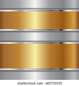 golden textured banners on silver metallic background