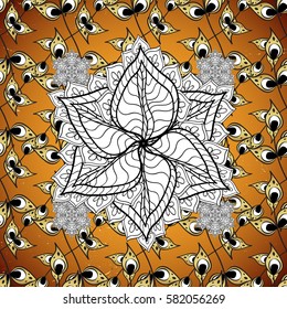 Golden textured curls. Vector golden. On yellow background. Golden elements in oriental style arabesques.