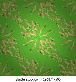 Golden textured curls. Vector golden pattern. Yellow, green and neutral colors with golden elements. Oriental style arabesques.