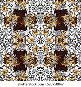 Golden textured curls. Vector golden pattern.pattern on brown background with golden elements. Oriental style arabesques.