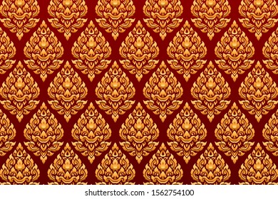 Golden Thai art pattern background texture.Graphic vector