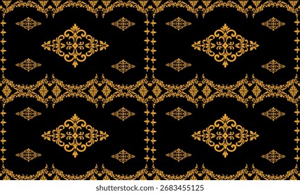 Golden Thai Damask Seamless Pattern