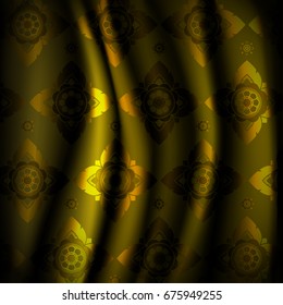 Golden Thai ornament art pattern on silk smooth curtain vector graphic design illustration
