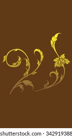 Golden Thai pattern on dark brown background vector
