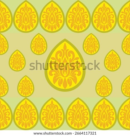 Golden Thai Teardrop Pattern Seamless Vector Background.