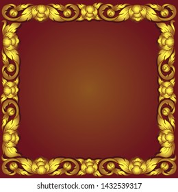 Golden Thailand flower square shape Traditional or vintage design for frame and border, decorative, invitation card, sign printing