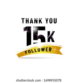 Golden thank you 15 k follower poster design isolated on white