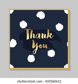 Golden Thank you brush message on dark navy blue dotted seamless pattern background