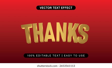  golden thanks text effect on red background with bold 3d lettering for appreciation message