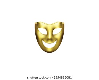 Golden theatrical 3d rendered masks. Golden 3D Theatrical Masks | Rendered Gold Masks for Drama, Theater, and Artistic Concepts