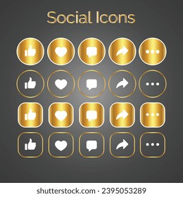 Golden Theme Set of generic social media user interface icons. Like, comment, share, and save icons. Social media flat icon. Vector