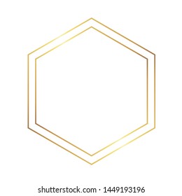 Golden thin double style hexagon luxury frame on the white background. Perfect design for headline, logo and sale banner. Vector illustration