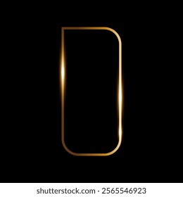 Golden thin frame in art deco style on a black background, Minimalistic vector arch geometric figure shining glare.