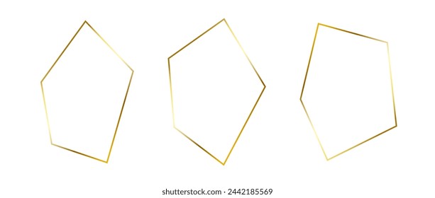 Juego de marcos finos dorados. Bordes geométricos de lámina de oro en estilo art deco. Colección cuadrada lineal irregular delgada. Paquete de elementos de borde brillantes y amarillos. Paquete del vector para la foto, cuadro, decoración