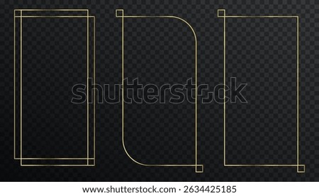 Golden thin frame shines elegantly on black background.
Art deco arch forms minimalist luxury border design.
Rectangular line frame offers space for refined titles.
Geometric gold outline enhances pre