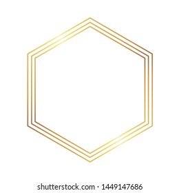 Golden thin triple style hexagon luxury frame on the white background. Perfect design for headline, logo and sale banner. Vector illustration