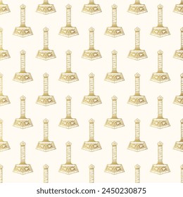 Golden Thor's hammer seamless pattern. Gothic background for wallpaper, textile, wrapping and covers. Vector illustration.