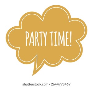 Bolha de pensamento dourada com uma borda branca e a frase tempo de festa em branco, irradiando uma atmosfera festiva e comemorativa perfeita para reuniões e eventos alegres
