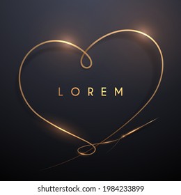 Golden thread with needle in heart form