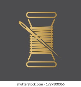 golden thread spool with needle icon- vector illustration