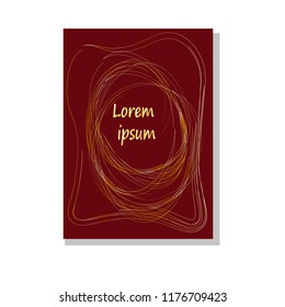  golden threads on a dark red background, card template, vector illustration