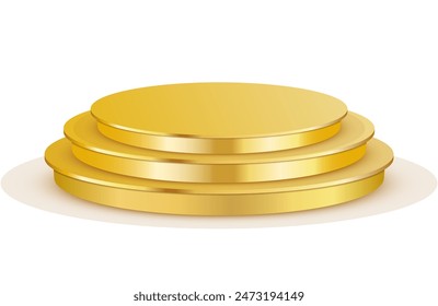 Golden three step copyspace podium isolated on white. Vector illustration