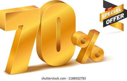 Golden Threedimensional 70 Percent Sign Very Stock Vector (Royalty Free ...