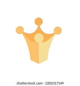 Golden three-dimensional crown. Design element of power, kingdom, prince, princess, king, queen. Cartoon style