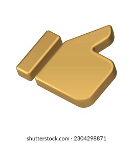 Golden thumb up cool luck success positive decision displaced 3d icon realistic vector illustration. Human hand with finger support confirmation best choice feedback recommendation displaced badge