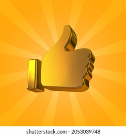 Icono del dedo pulgar dorado aislado sobre fondo amarillo brillante. Un vector dorado como o un icono de la buena calidad.