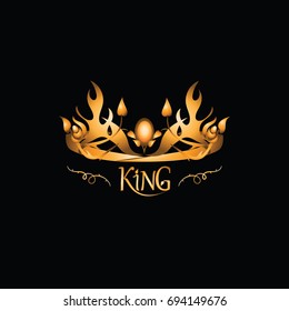 Golden tiara with the inscription the KING. Emblem. Abstract luxury, royal golden company logo icon vector design. Elegant crown, tiara, diadem premium symbol.