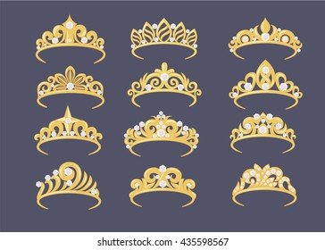 Golden tiaras with diamonds - set of twelve