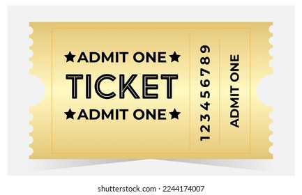 Admite un vector de Golden Ticket Ilustración diseño simple. Vector de plantilla de símbolo. Se puede usar para imprimir billetes y cupones