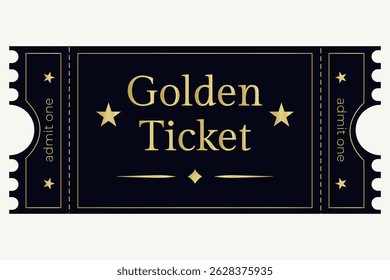 Bilhete de ouro para cinema, casamento, teatro, festival, em fundo branco, estrelas, ouro, bilhete, amostra, elemento gráfico