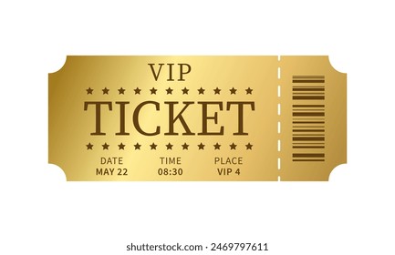 Golden ticket. Gold coupon or pass isolated on white background