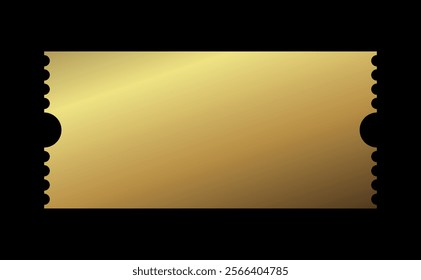 Golden ticket. Gold vector coupon, sticker or discount tag mockup isolated on white background. Cinema, theater, concert, party, event, festival invitation entrance.