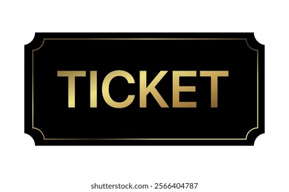 Golden ticket. Gold vector coupon, sticker or discount tag mockup isolated on white background. Cinema, theater, concert, party, event, festival invitation entrance.