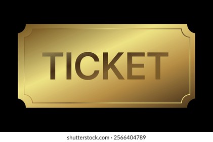 Golden ticket. Gold vector coupon, sticker or discount tag mockup isolated on white background. Cinema, theater, concert, party, event, festival invitation entrance.