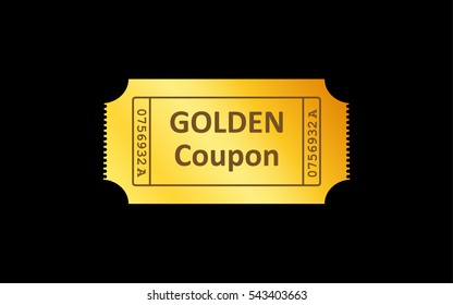 Golden Ticket Icon On Black Background. Vector Illustration.