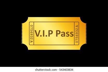 Golden ticket icon on black background. Vector illustration.