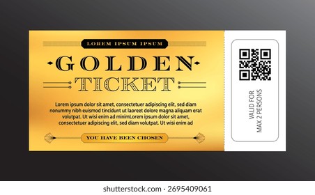 Golden Ticket Invitation Template with QR Code and Elegant Design