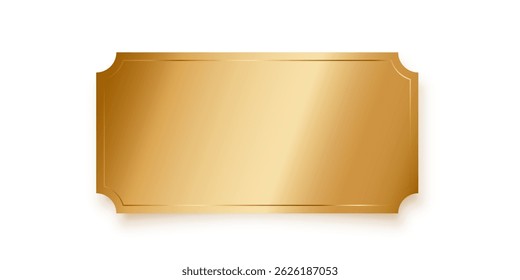 Golden ticket isolated on transparent background. Gold coupon, sticker or discount tag mockup. Cinema, theater, concert, party, event, festival invitation entrance. Realistic vector illustration.