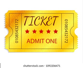 Golden ticket isolated on white background. Vector illustration.